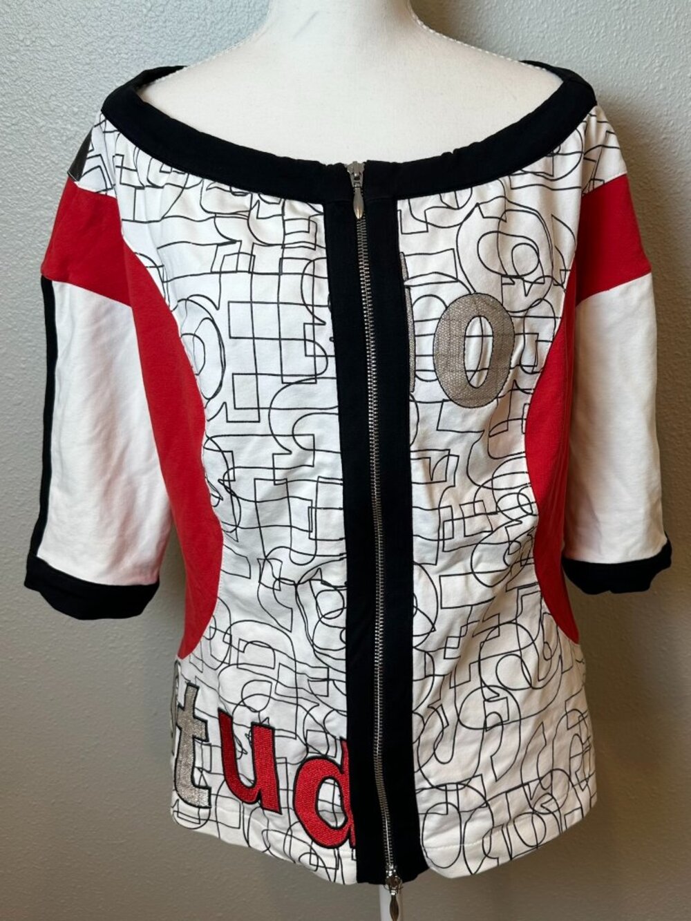 VTG PIANURASTUDIO Italian Archival Graphic Zip Top Cyber Y2K Abstract Artsy